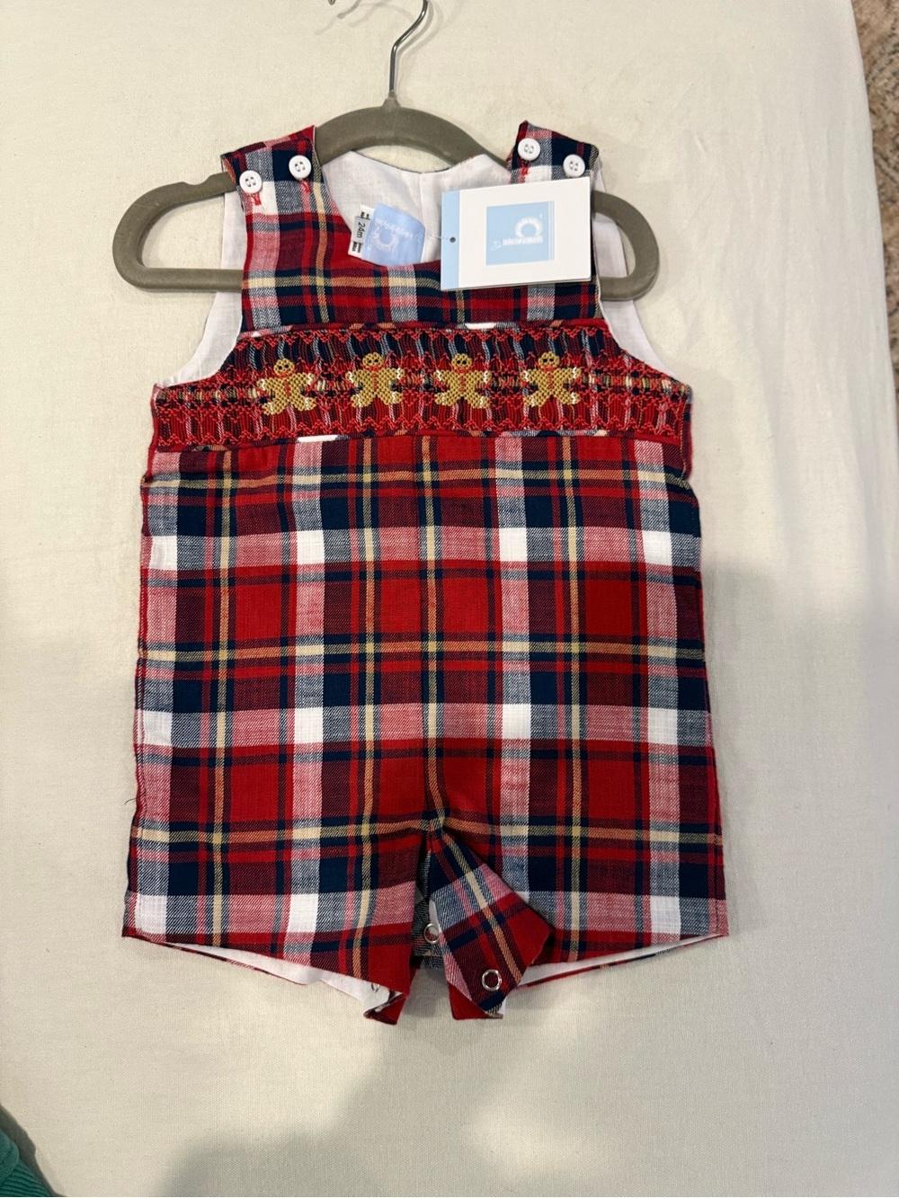 Smocked Gingerbread Plaid Jon Jon (NWT)